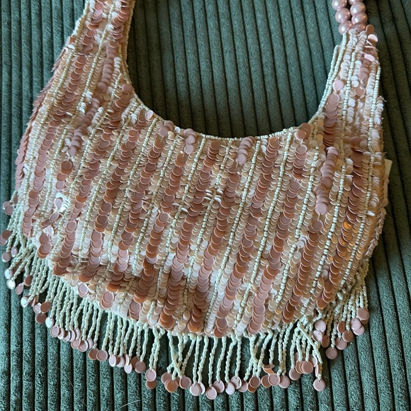 Pink Beaded Pearl Strap Shoulder Bag - Picture 2 of 6